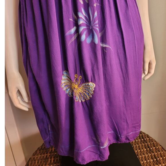 Tiki Palm Purple Metallic Butterfly Tube Dress Med Indie Y2K Beachy Boho Vacay - Picture 4 of 11